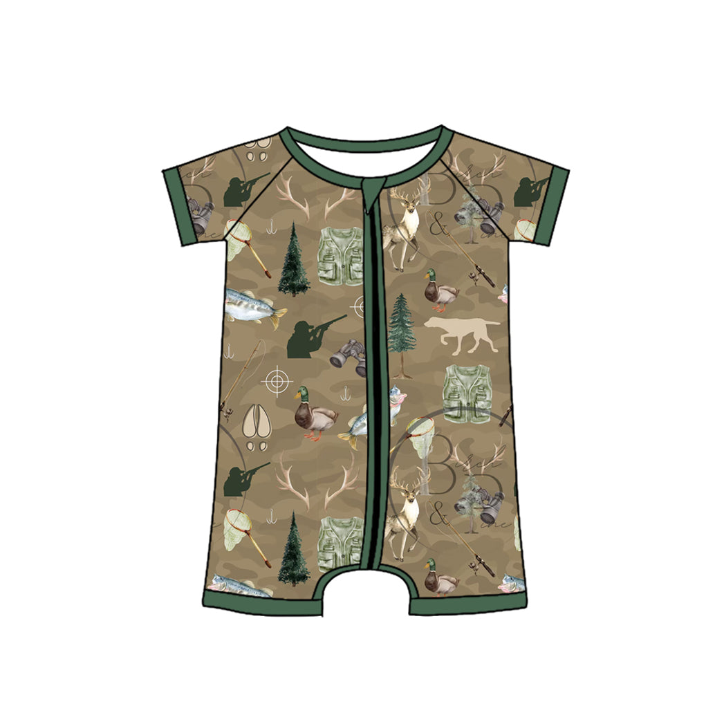 Preorder(moq 5)Baby Infant Boys Dog Hunting Zip Sleepers Rompers