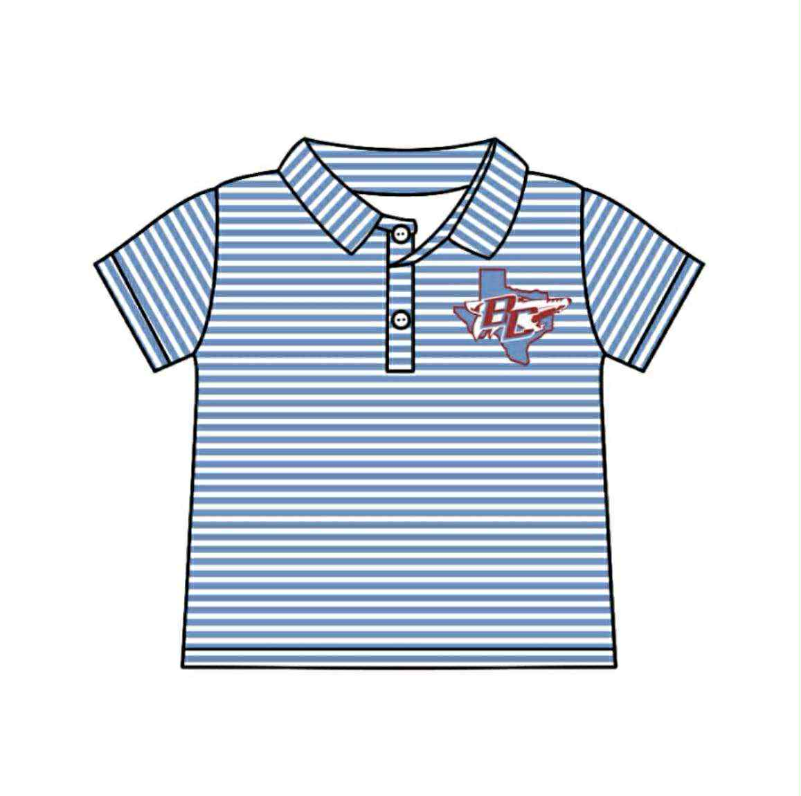 Preorder moq 5 Baby Boys Short Sleeves Blue Stripe BC Button Team Polo Shirts Top