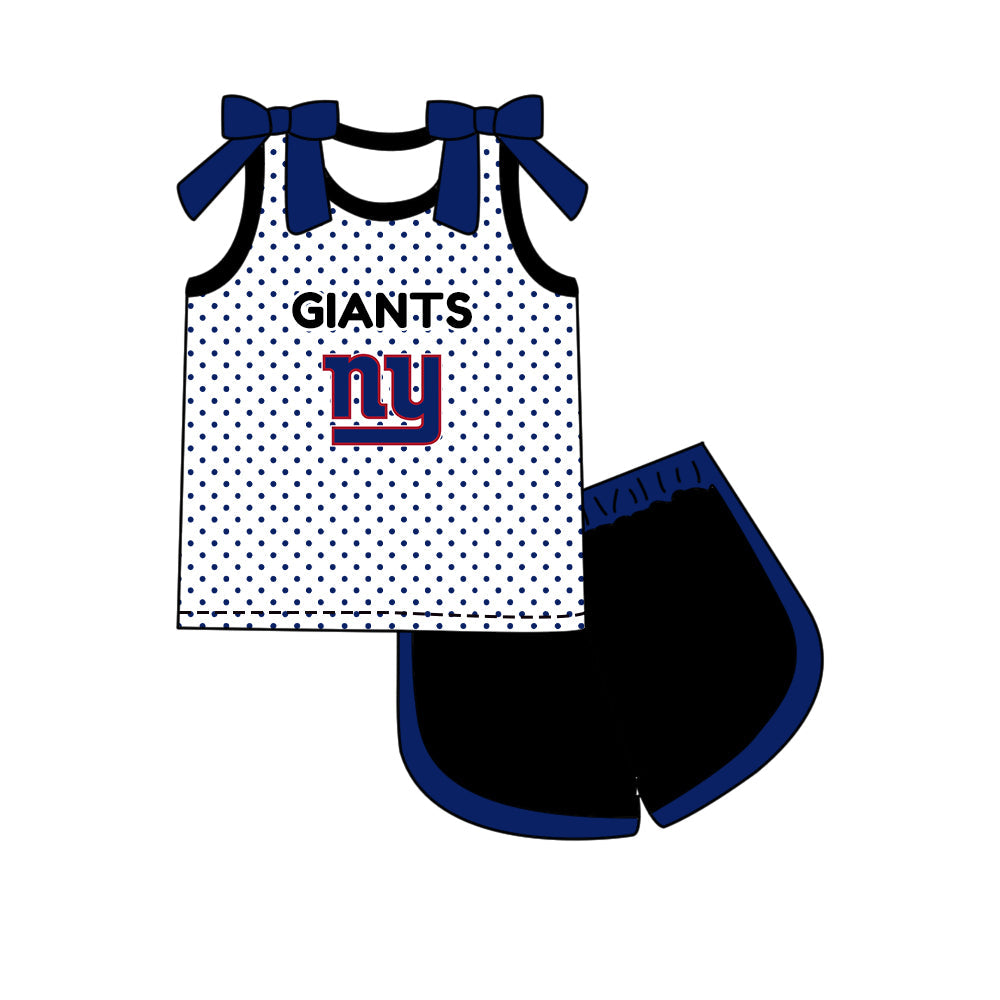 Preorder (moq 5)Baby Girls Bows Giants Ny Polka Dots Top Short Team Clothes Set