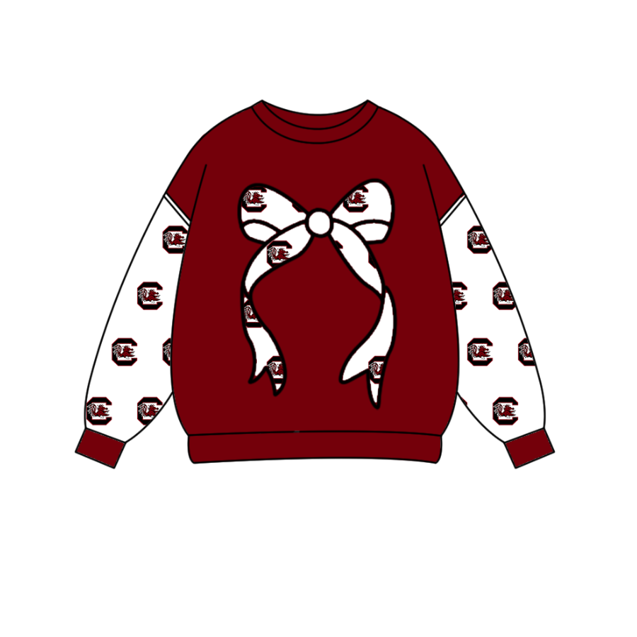 Preorder Moq 5 Baby Girls Red Long Sleeve C Bulls Bows Team Tee Shirts Top