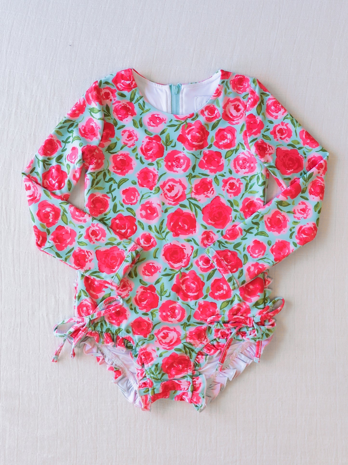 Baby Girls Red Rose Long Sleeve Swimsuits Preorder (moq 5)
