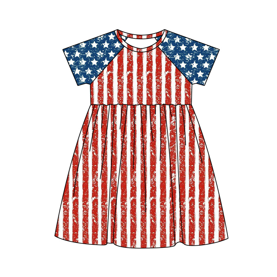 Baby Girls 4th Of July Short Sleeve Knee Length Dresses preorder(moq 5)