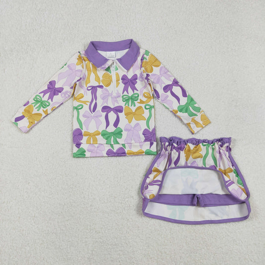 Baby Girls Mardigras Bows Zipper Pullover Skirt Shorts Clothes Sets