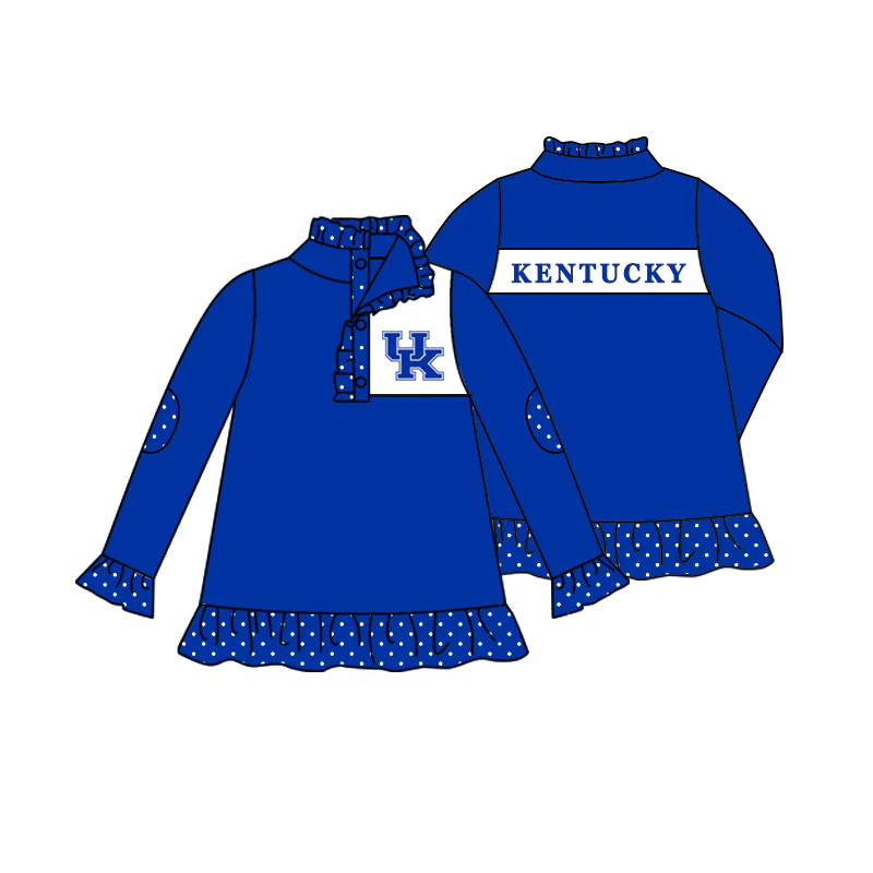 Preorder moq 5 Baby Girls Kentucky UK Team Blue Buttons Pullovers Tops