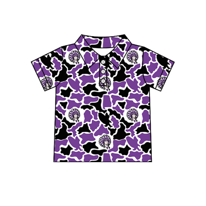 Preorder (moq 5)Baby Boys Short Sleeve Colorful Camo Team Button Polo Shirts Tops