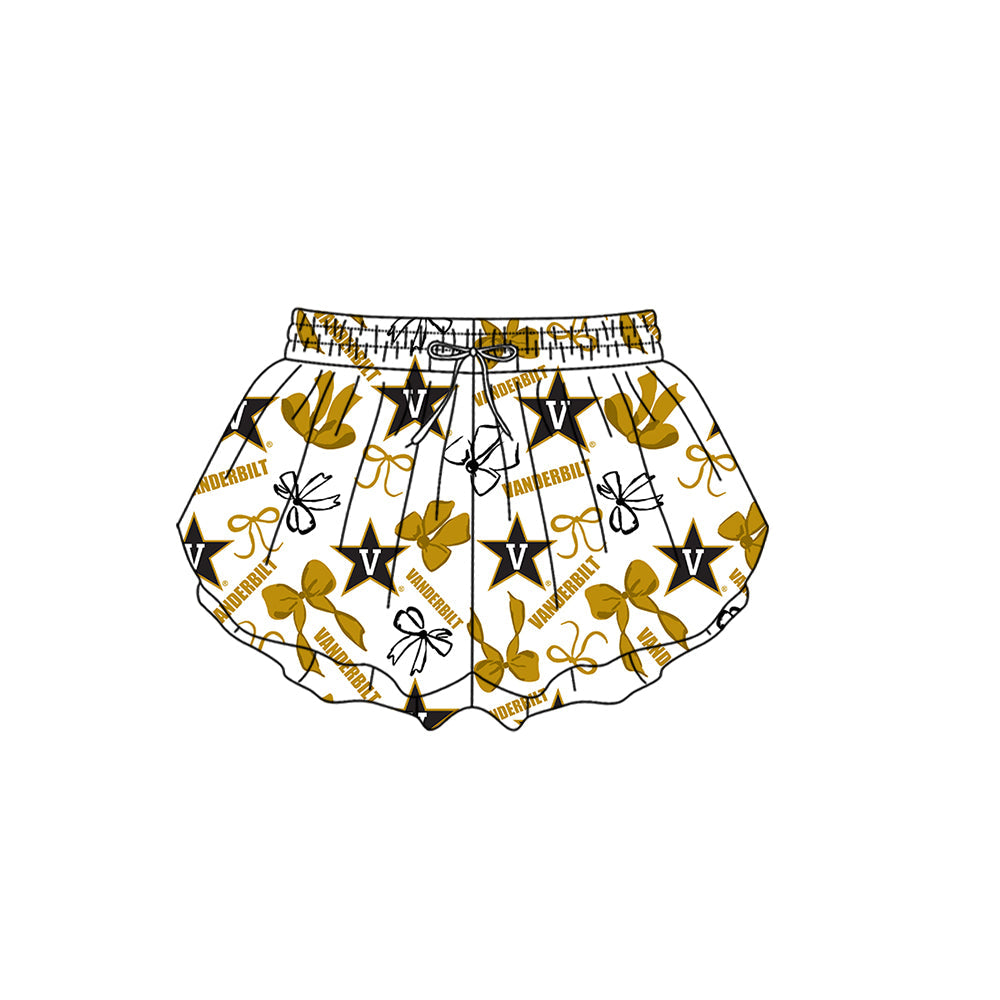 Preorder (moq 5)Baby Girls Bows Vanderbilt Team Ruffle Shorts Bottom