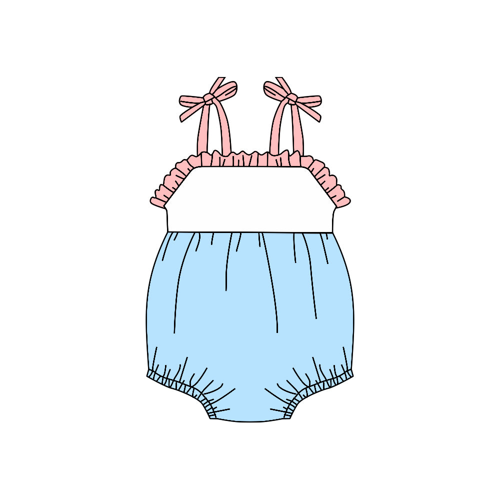 Preorder(moq 5)Baby Infant Girls Straps Blue Summer Rompers