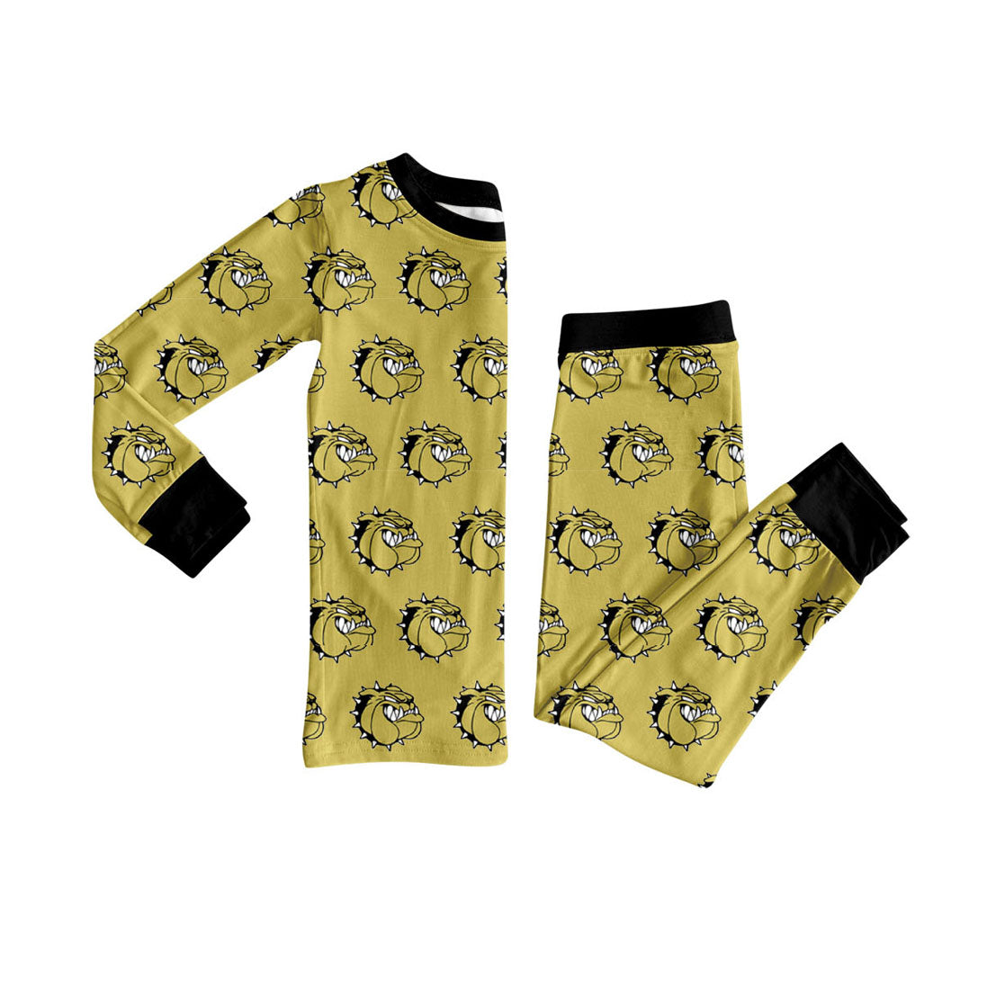 Preorder (moq 5)Baby Girls Black Gold Dog Team Leopard Plaid Top Pants Pajamas Set