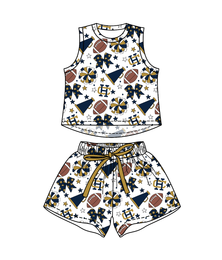 Preorder (moq 5)Baby Girls Sleeveless Footballs Bows Top Short Team Clothes Sets