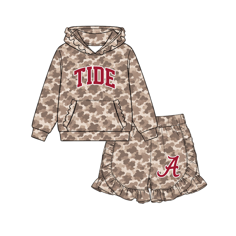 Preorder (moq 5)Baby Girls Camo Tide Hooded Top Alabama Team Shorts Clothes Sets