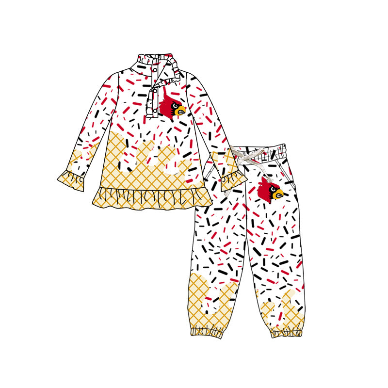 preorder(moq 5) Baby girls Red Bird Team long Sleeve Tee Shirt pants Clothes Sets