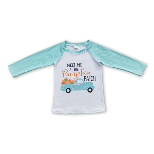 Baby Boys Meet Me Pumpkin Tractor Blue Long Sleeve Tee Shirts Tops