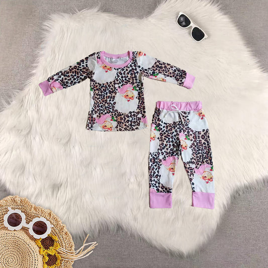 Sibling Baby Kids Christmas Santa Leopard Top Pant Pajamas Clothes Sets