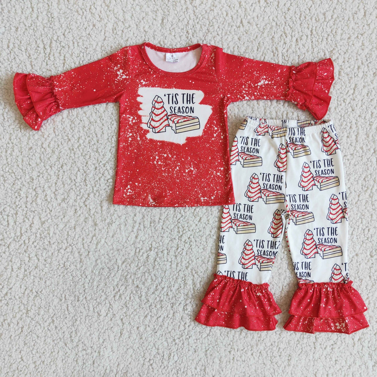 Baby Girls Christmas Trees Top Ruffle Pants Pajamas Sets
