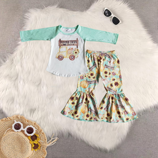 Sibling Baby Girls Long Sleeves Pumpkin Truck Tunic Bell Bottom Pant Fall Clothes Set