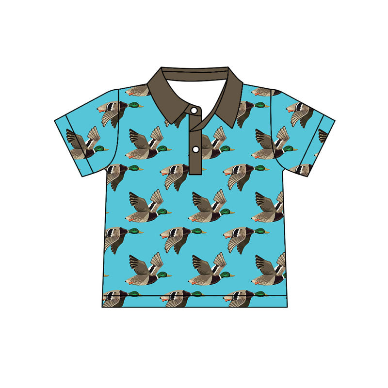 Preorder(moq 5) Baby Boys Blue Ducks Button Hunting Polo Shirts Top