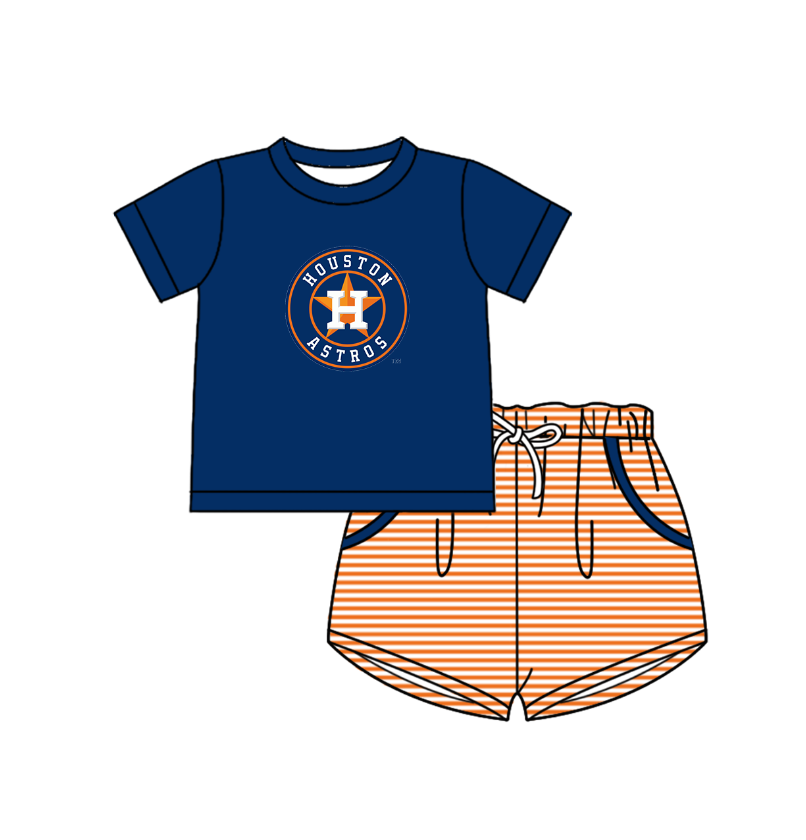 Preorder (moq 5)Baby Boys Houston Astros Shirt Top Pockets Stripe Short Team Clothes Set