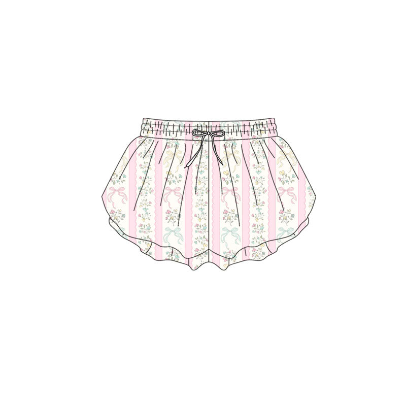 Preorder(moq 5) Baby Girls Pink Bows Flowers Stripes Ruffle Shorts Bottom