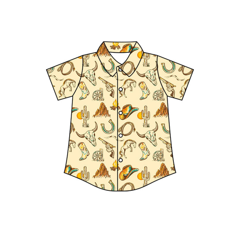 Preorder(moq 5) Baby Boys Boots Bull Skulls Western Button Shirts Top