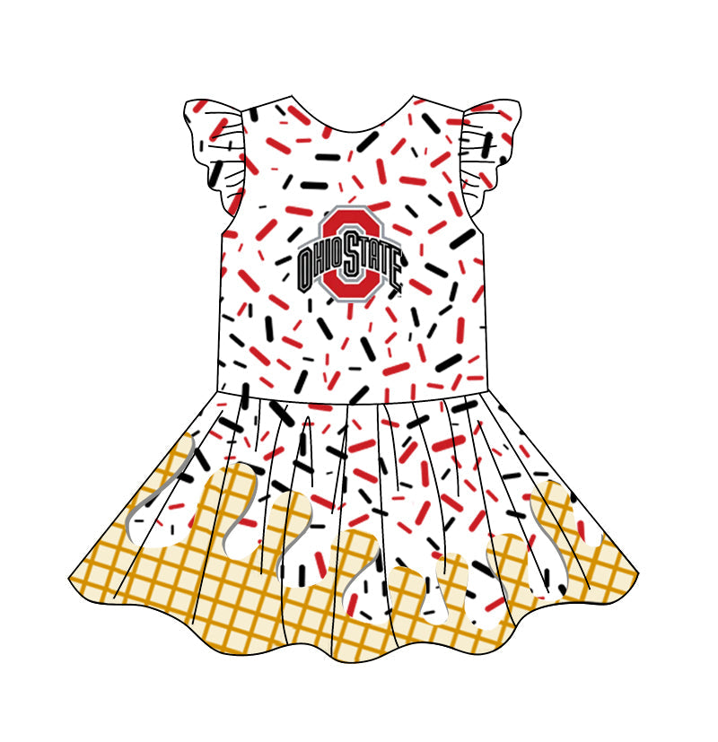 Preorder (moq 5)Baby Girls Flutter Sleeve Drip Sprinkles Team Short Knee Length Dresses