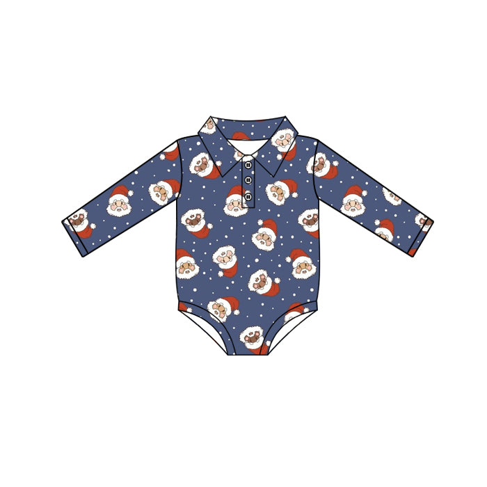 Preorder moq 5 Baby Infant Boys Long Sleeves Blue Santa Plaid Button Rompers