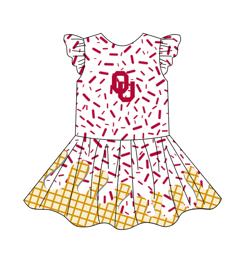 Preorder (moq 5)Baby Girls Flutter Sleeve Drip Sprinkles Team Short Knee Length Dresses