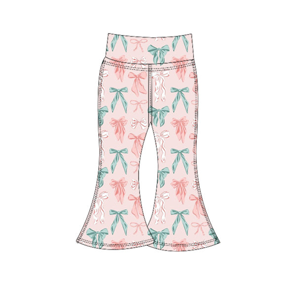 Preorder (moq 5)Baby Girls Pink Aqua Bows Plaid Yoga Bell Bottom Pants