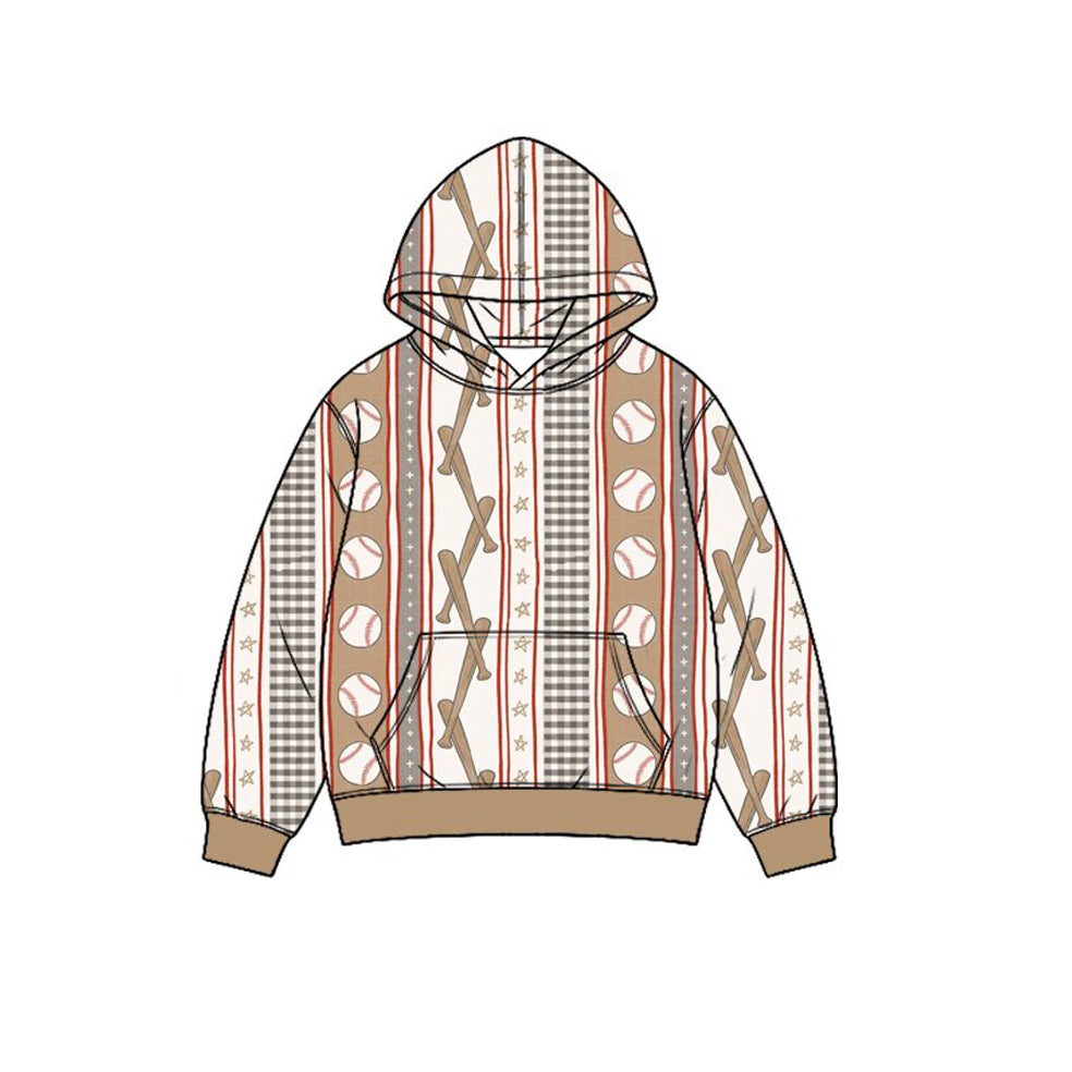 Preorder (moq 5) Baby Boy Clothes Baseball Bat Plaid Striped Mixed Print Long Sleeve Hoodie