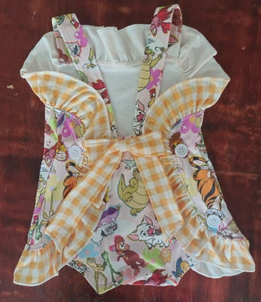 Preorder moq 5 Baby Girls Strap Cartoon Animals Ruffle Rompers