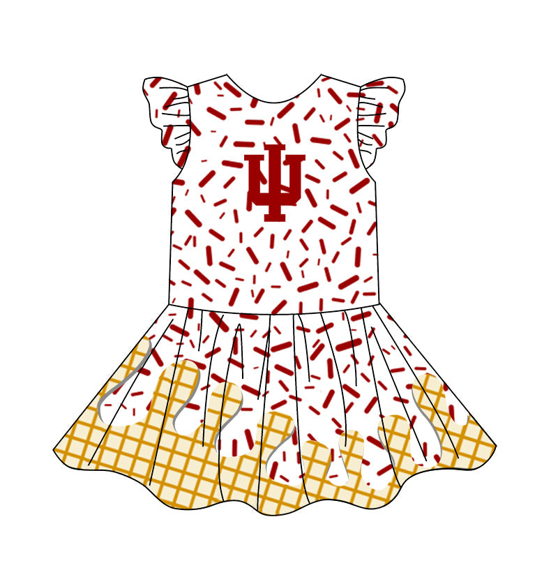 Preorder (moq 5)Baby Girls Flutter Sleeve Drip Sprinkles Team Short Knee Length Dresses