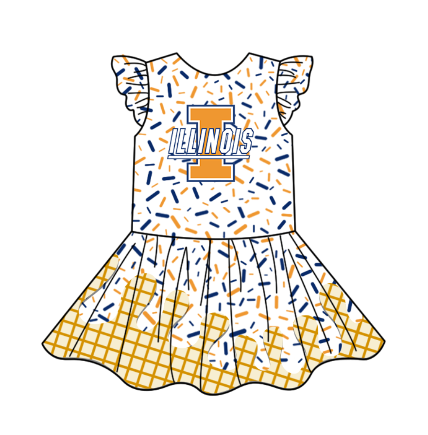 Preorder (moq 5)Baby Girls Flutter Sleeve Drip Sprinkles Team Short Knee Length Dresses