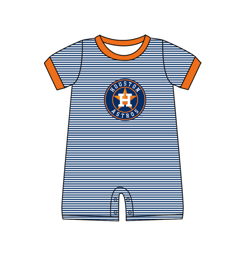 Preorder (moq 5)Baby Boys Short Sleeve Houston Astros Stripe Team Rompers