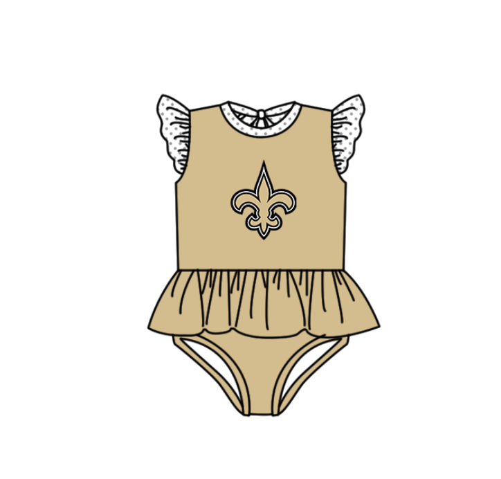 Preorder moq 5 Baby Girls Golden Flutter Sleeve Anchors Team Swimsuits