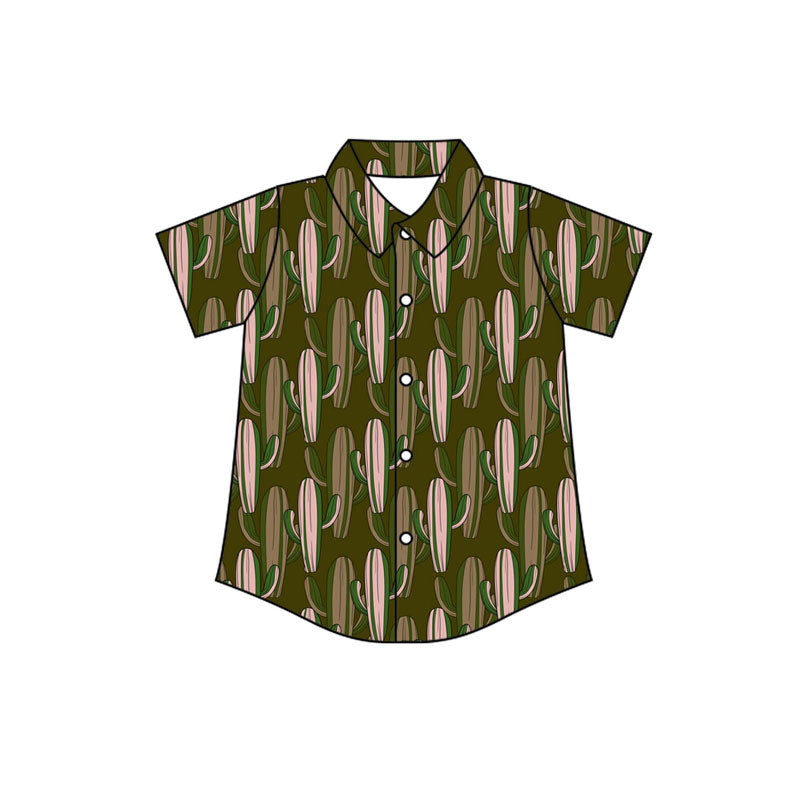 Preorder(moq 5) Baby Boys Green Cactus Western Button Shirts Top
