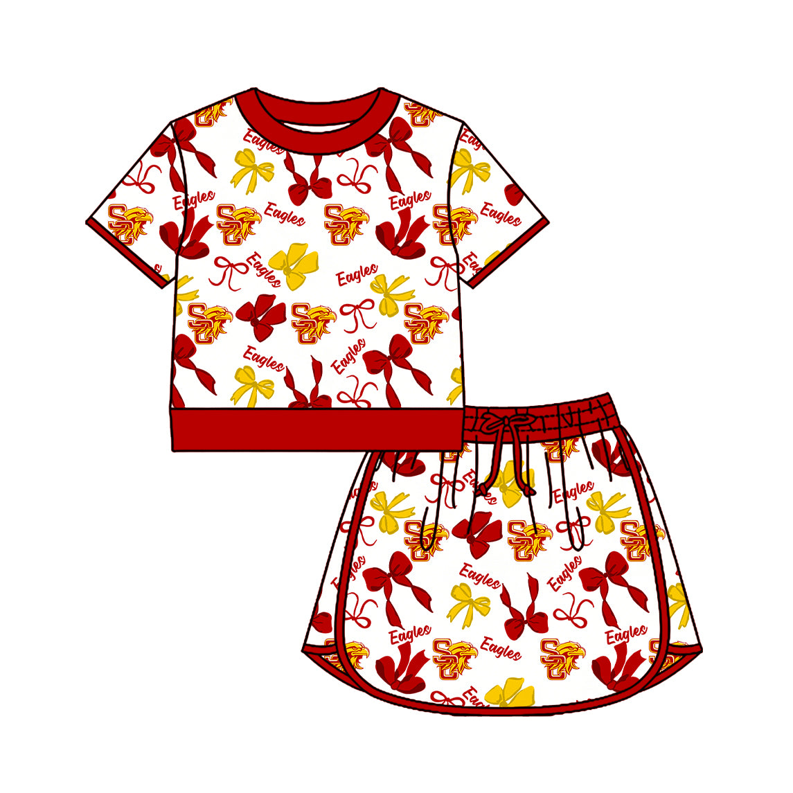 Preorder (moq 5)Baby Girls Bows Eagles Top Skirt Short Team Clothes Set
