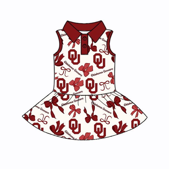 Preorder (moq 5)Baby Girls Red Sleeveless Bows Plaid OC Button Team Knee Length Dresses