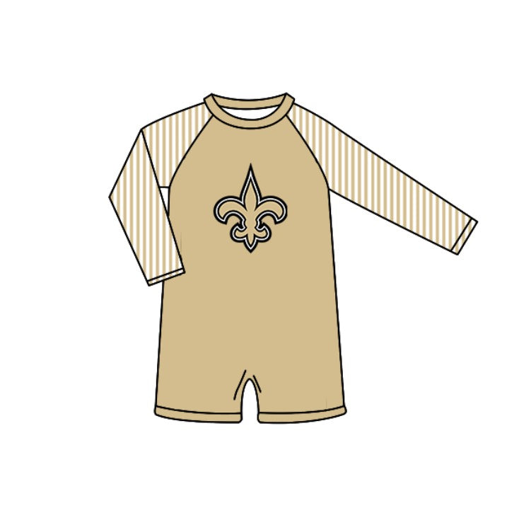 Preorder moq 5 Baby Boys Golden Stripe Long Sleeve Anchors Team Swimsuits