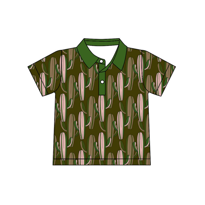 Preorder(moq 5) Baby Boys Green Cactus Button Western Polo Shirts Top