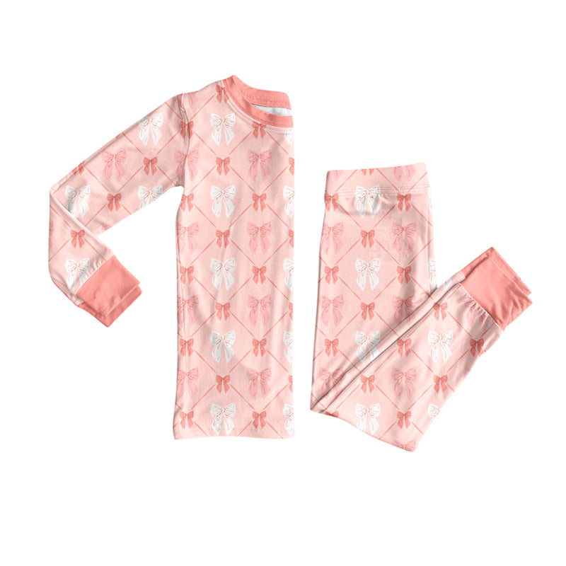 Preorder(moq 5) Baby Girls Coral Bows Top Pants Lounge Wear Pajamas Sets