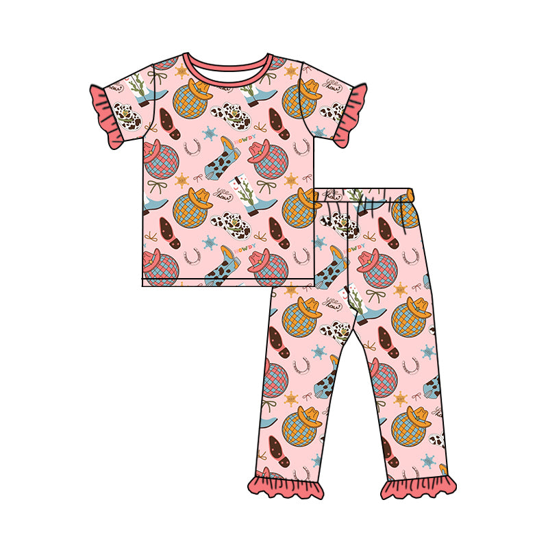 Preorder (moq 5)Baby Girls Western Disco Shirt Boots Pants Pajamas Sets
