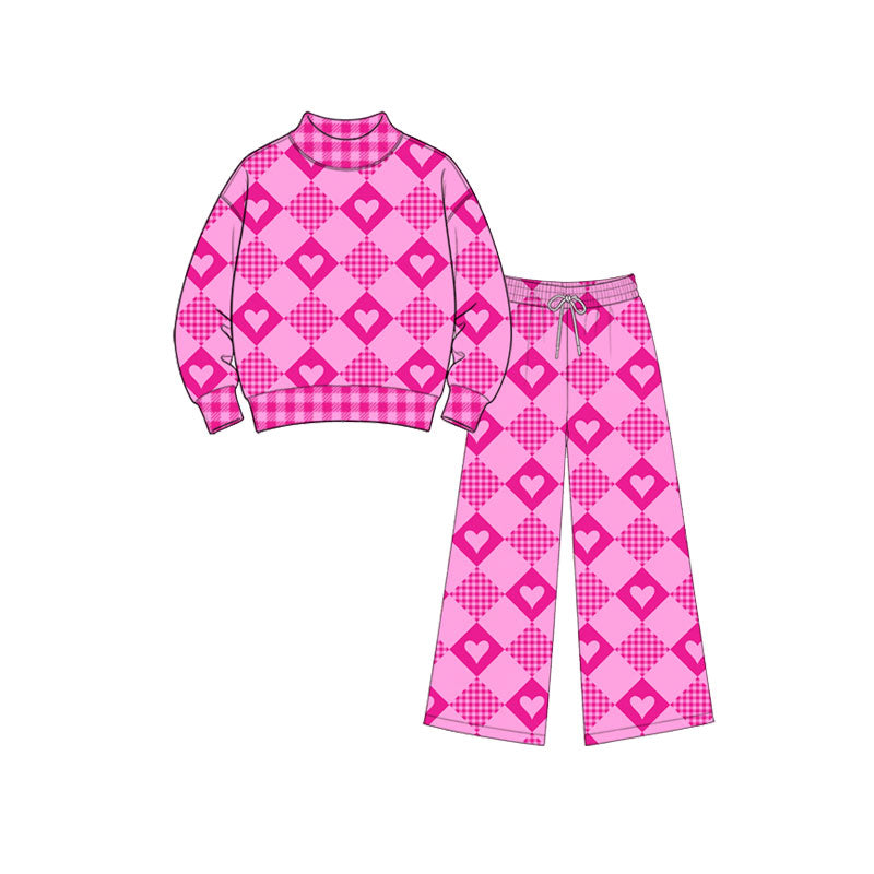 Baby Girls Hearts Checked Choker Top Flare Pants Valentines Clothes Set Preorder