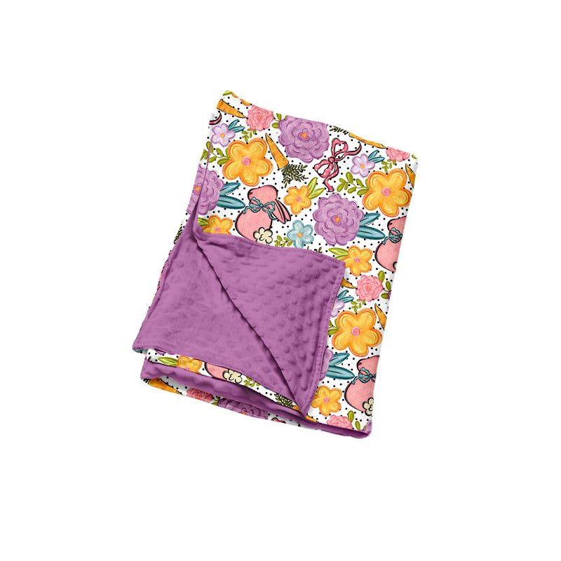 Preorder (moq 5) Baby Easter Floral Bunny Mixed Print Minky Dot Back Baby Swaddle Blanket
