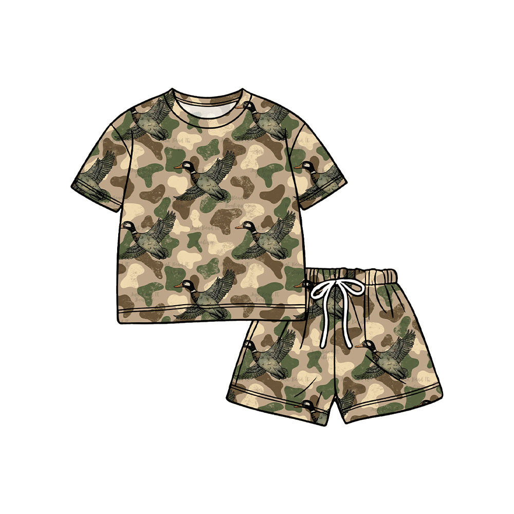 Preorder moq 5 Baby Girls Green Ducks Camo Top Shorts Hunting Pajamas Clothes Set
