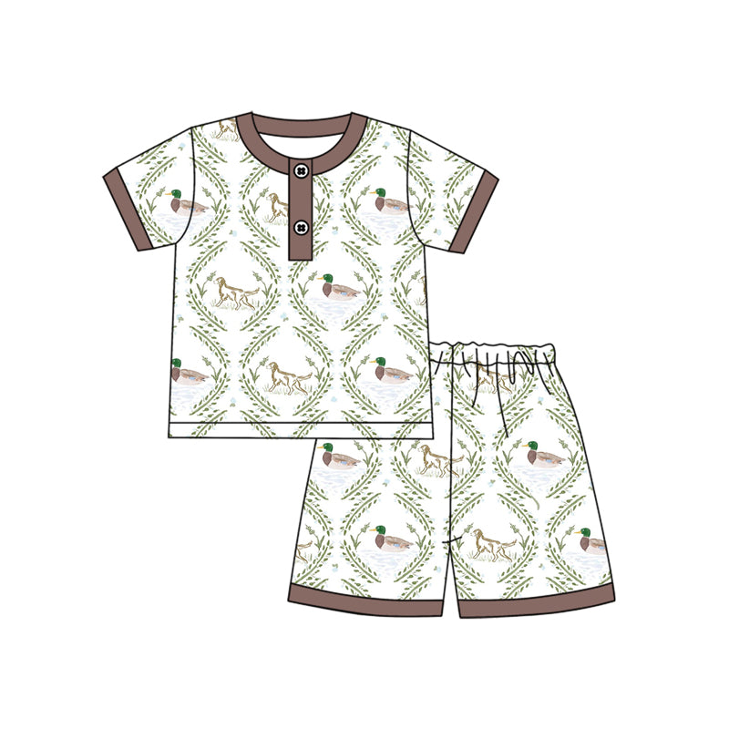Preorder (moq 5)Baby Boys Short Sleeves Button Dogs Ducks Top Short Pajamas Set
