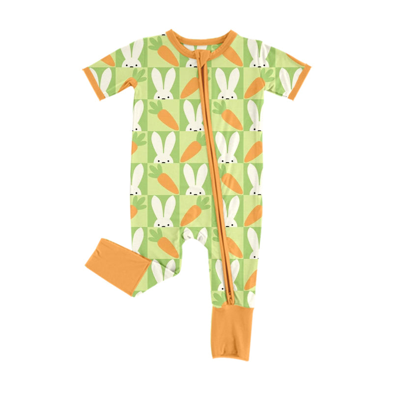 Preorder(moq5) Baby Clothes High-Quality Easter Bunny Print Short Sleeve Romper