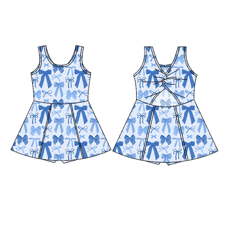 Preorder (moq 5)Baby Girls Blue Sleeveless Bows Shorts Knee Length Dresses