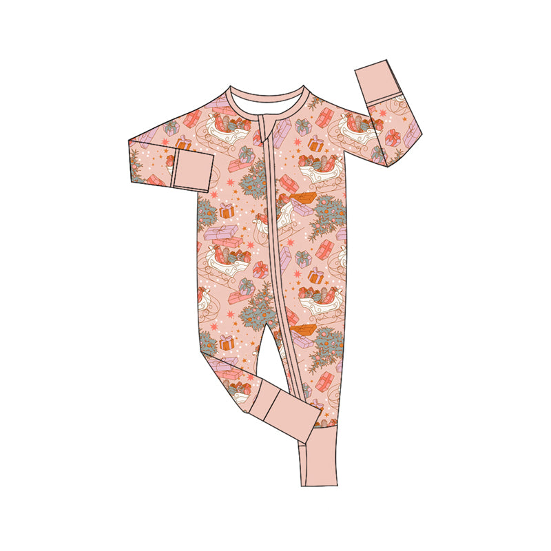 Preorder moq 5 Baby Infant Boys Long Sleeves Christmas Trees Gifts Zipper Romper