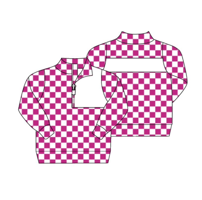 preorder(moq 5) Baby Boys Pink Checked Zipper (Custom Pattern) Team Pullover Jackets Tops