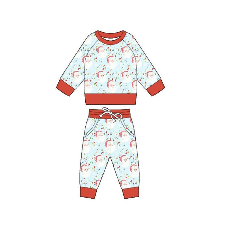 Preorder (moq 5)Baby Boys Long Sleeves Red Santa Top Pockets Pant Pajamas Set