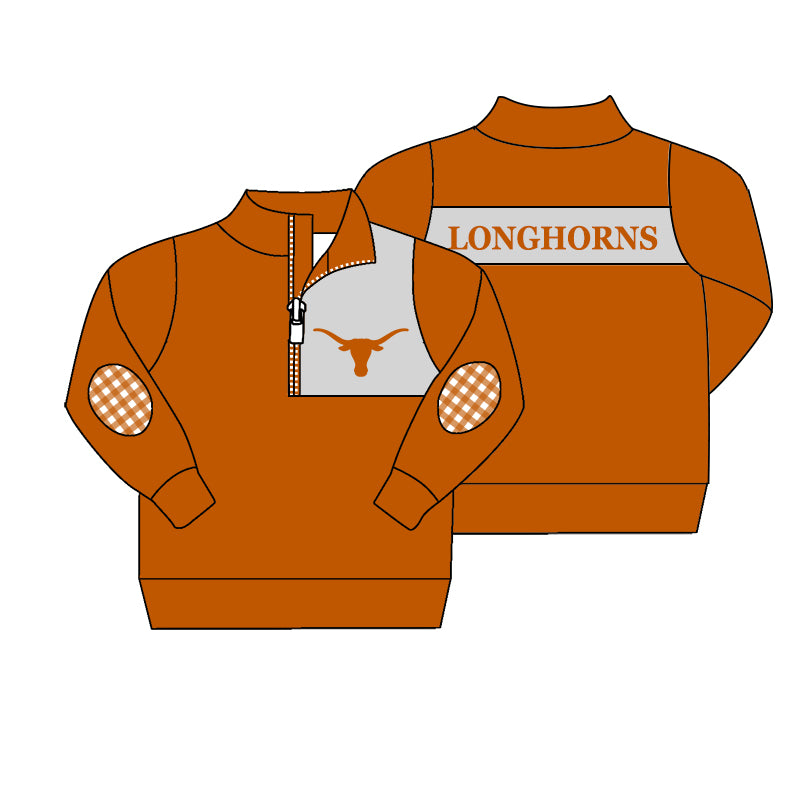 Preorder (moq 5)Baby Boys Texas Longhorn Team Zip Pullovers Tops Tee Shirts
